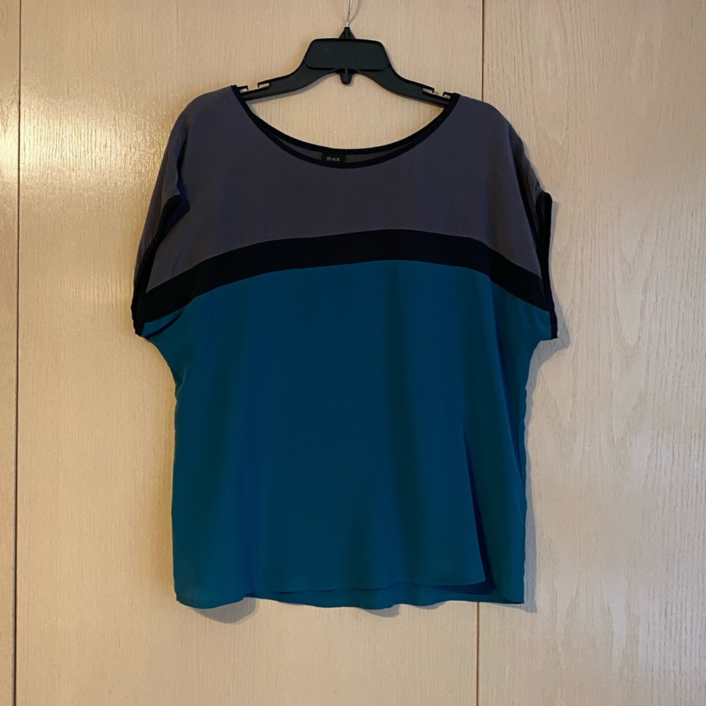 EUC black, gray, teal flowy, silk top